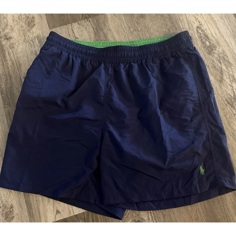 Polo Ralph Lauren Mens Navy Blue Swim Trunks Red Pony Logo Mesh Lined Xlarge